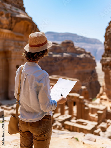 A Photo of a Traveler Sketching Ancient Ruins At an Archaeological Site
