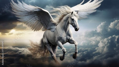 Captivating and Energetic Moment with a Pegasus in Flight - AI-Generative
