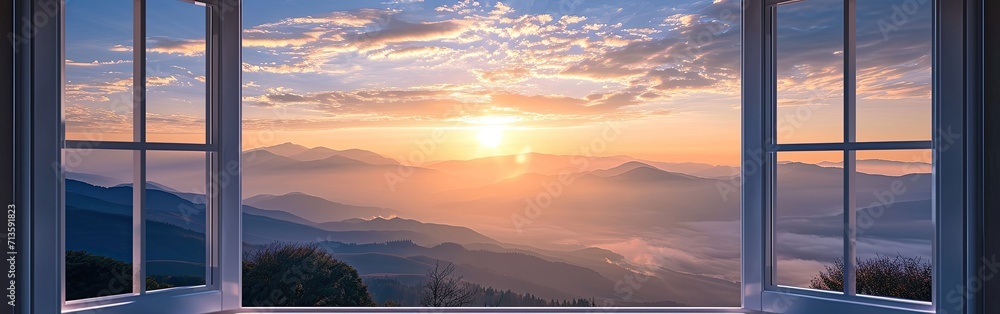 Obraz premium Window Showing Snow-Capped Mountains