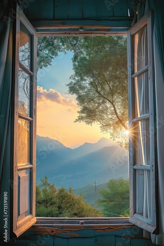 Mountain View Through Open Window