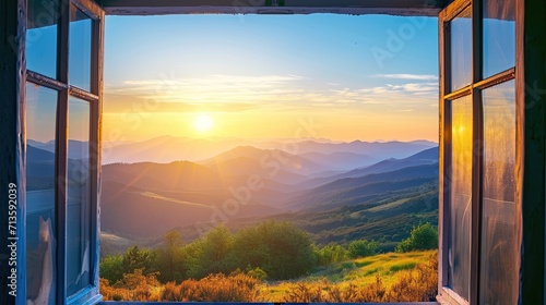 Majestic Mountains Visible Through Open Window © BrandwayArt