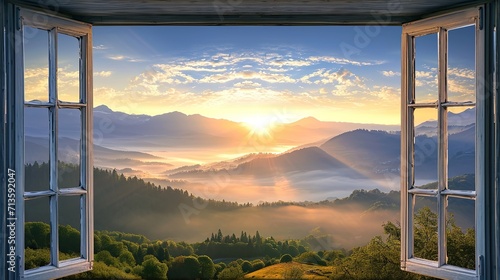 Open Window Revealing Majestic Mountain View