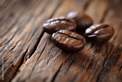 Close-Up of Coffee Beans on Wooden Table