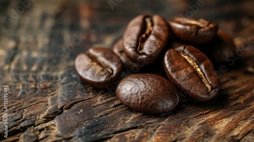 A Pile of Coffee Beans on Wooden Table