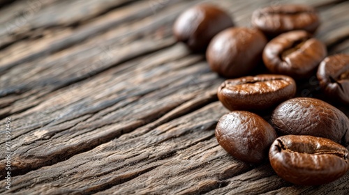 Pile of Coffee Beans on Wooden Table