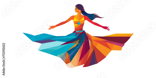 Woman dancing in a long colorful dress