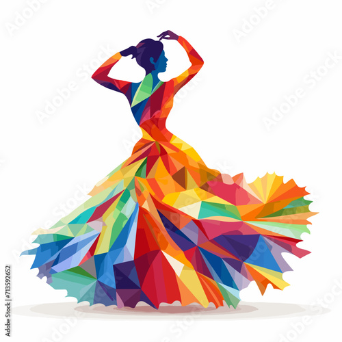Woman in colorful long dress dancing 