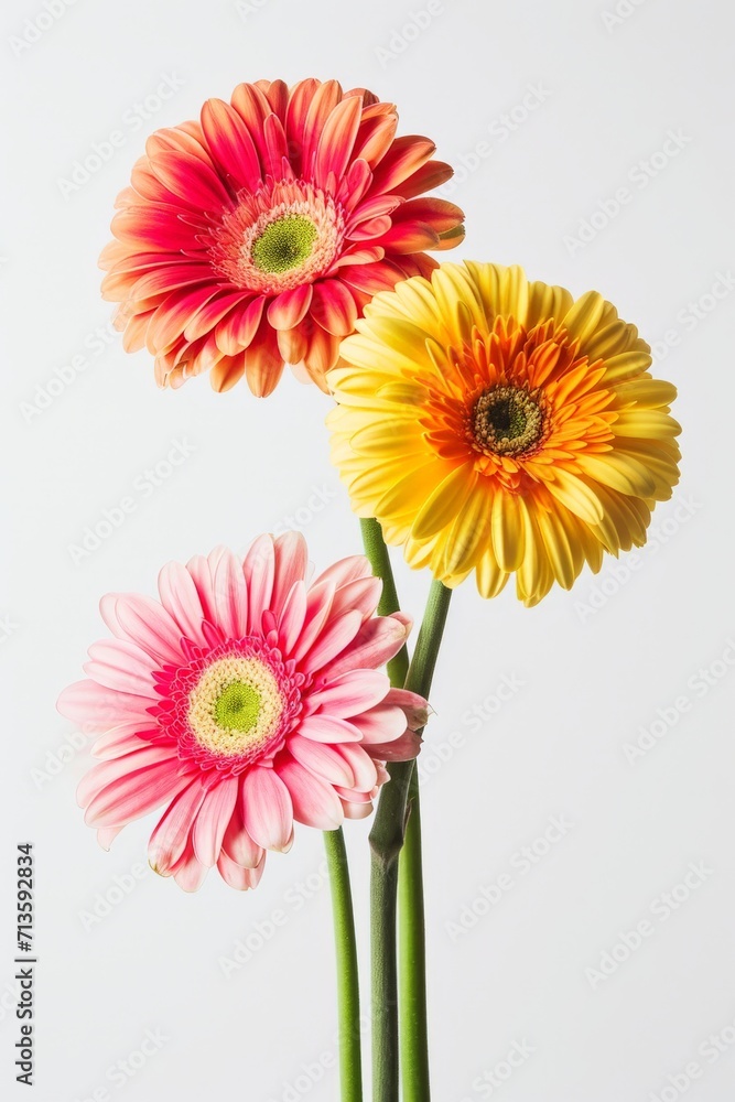 Three Different Colored Flowers in a Vase Three Different Colored Flowers in a Vase