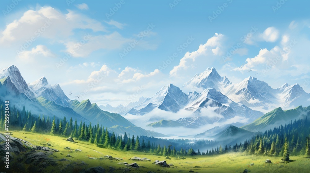 A scenic mountain vista with majestic peaks and a clear sky, allowing for text placement against the panoramic landscape, celebrating natural beauty. - Generative AI A scenic mountain vista with majestic peaks and a clear sky, allowing for text placement against the panoramic landscape, celebrating natural beauty. - Generative AI