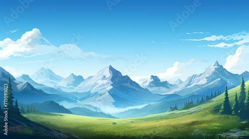 A scenic mountain vista with majestic peaks and a clear sky, allowing for text placement against the panoramic landscape, celebrating natural beauty. - Generative AI