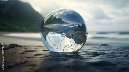 A sea shore view inside a drop of water - Generative AI