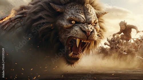 Ferocious Clash of Mythical Beasts in Epic Battle Scene - AI-Generative photo