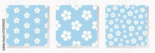 White flowers on blue background. Floral vector seamless patterns collection. Best for textile, wallpapers, wrapping paper, package and home decoration.