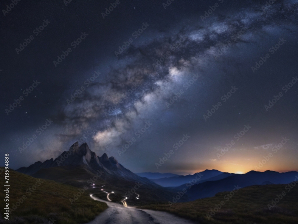 milky way landscape and mountains