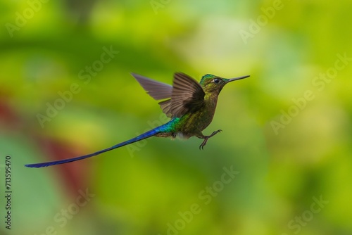 Violet-tailed Sylph - Aglaiocercus coelestis, beautiful long tailed hummingbird of South America, Mindo, Ecuador, 4K resolution photo