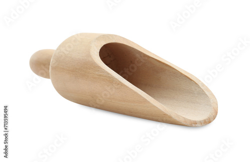 Wooden scoop isolated on white. Cooking utensil