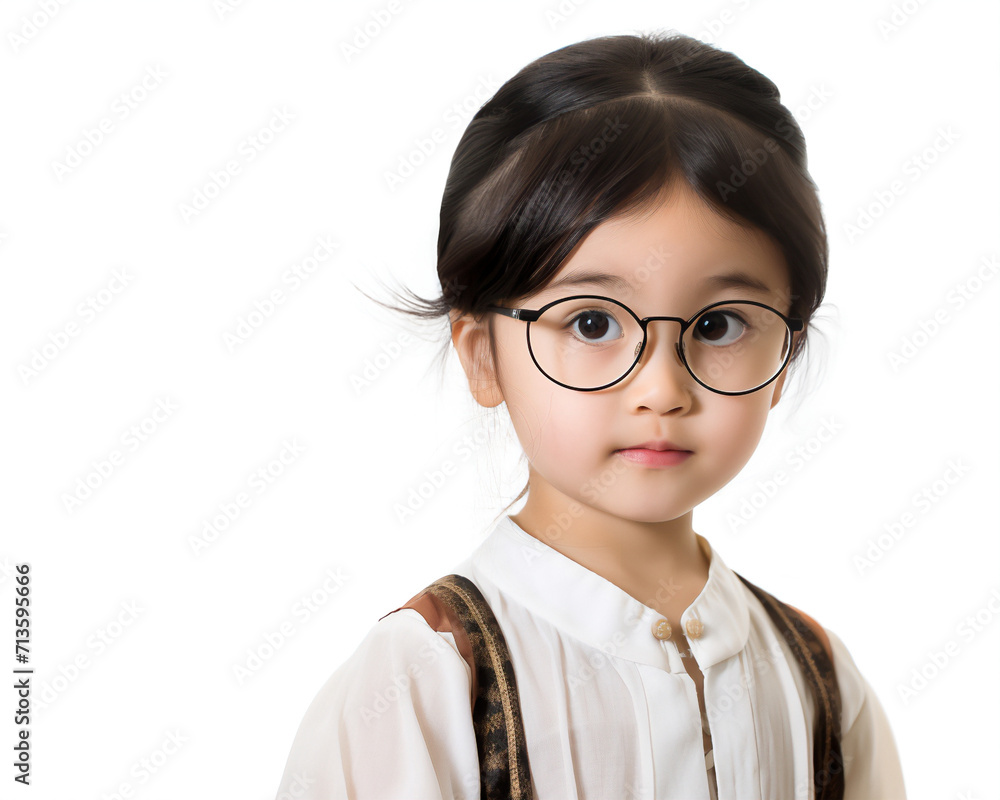 Little Japanese girl wearing glasses for vision correction Little Japanese girl wearing glasses for vision correction