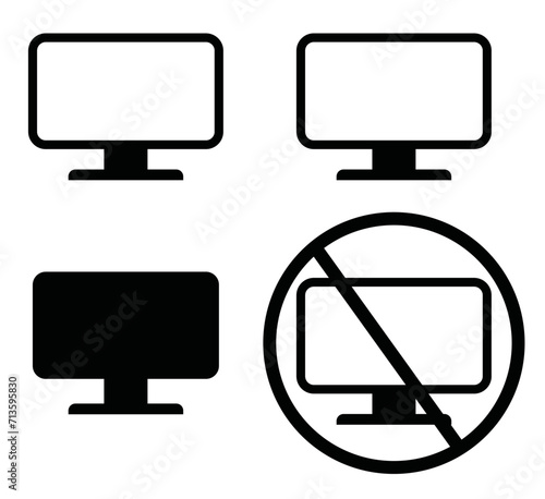 Vector e ilustración de iconos de monitores para computación. Silueta de monitor en blanco y negro.