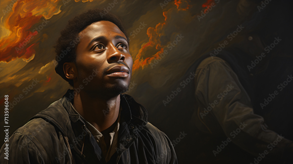 Portray the profound emotions of a man gazing with a somber expression. Generative AI Portray the profound emotions of a man gazing with a somber expression. Generative AI