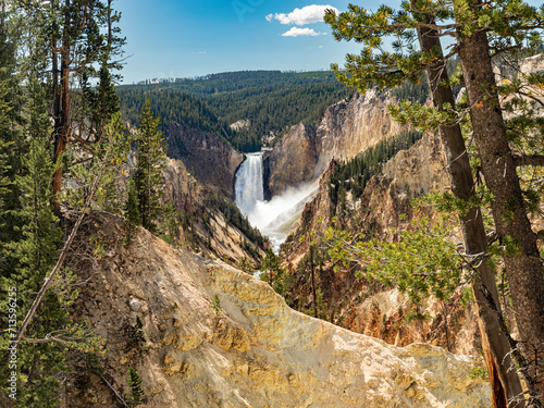 Artist Point view of the Lower Falls of the Yellowstone River and canyon summer landscape in Yellowstone National Park Wyoming, USA.