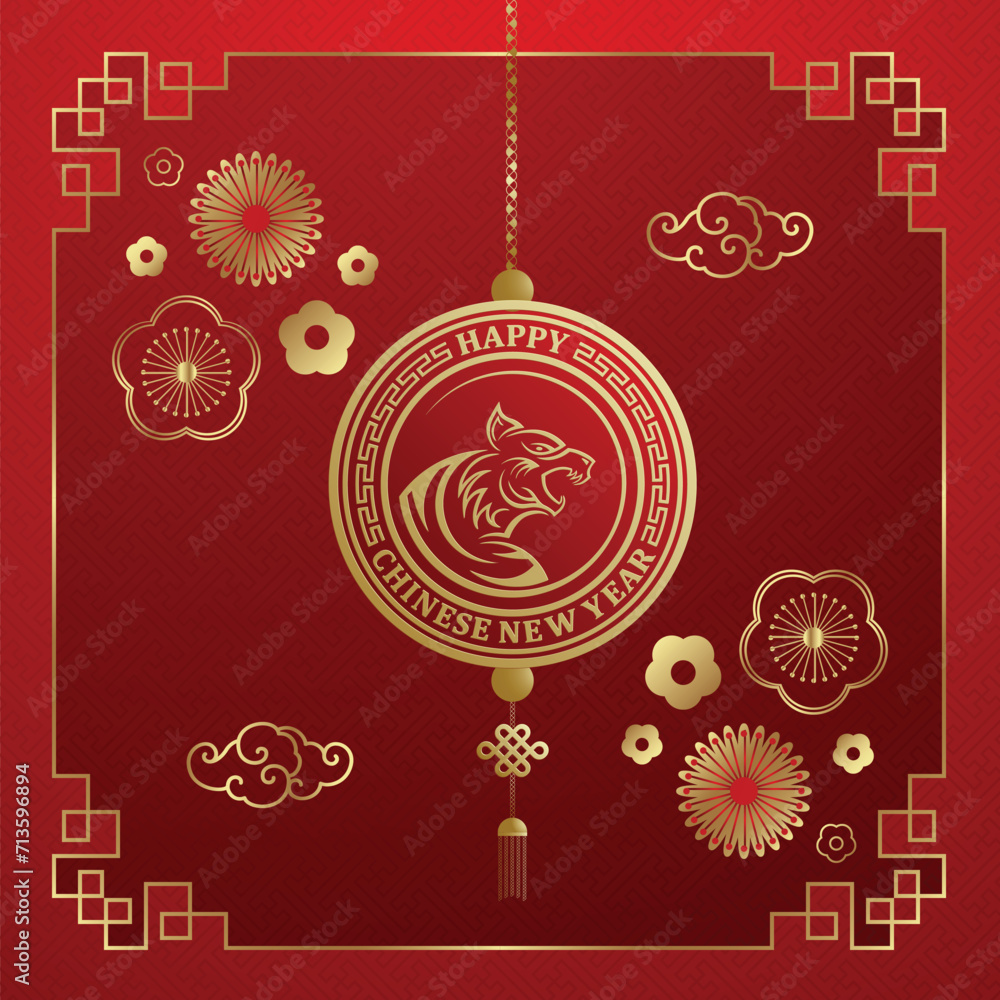 Happy Chinese new year celebration social media post template, Chinese lunar new year poster gong xi fa cai red background banner