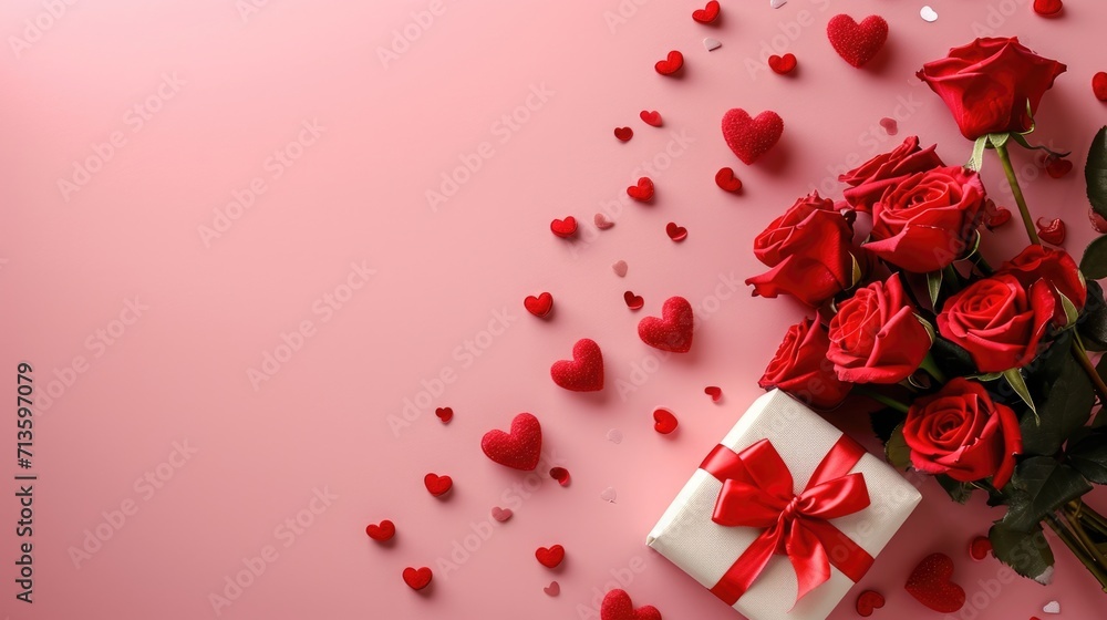 Soft Pink Elegance - Roses, Hearts, and Gift Box in a Minimalist Valentine's Day Concept Soft Pink Elegance - Roses, Hearts, and Gift Box in a Minimalist Valentine's Day Concept