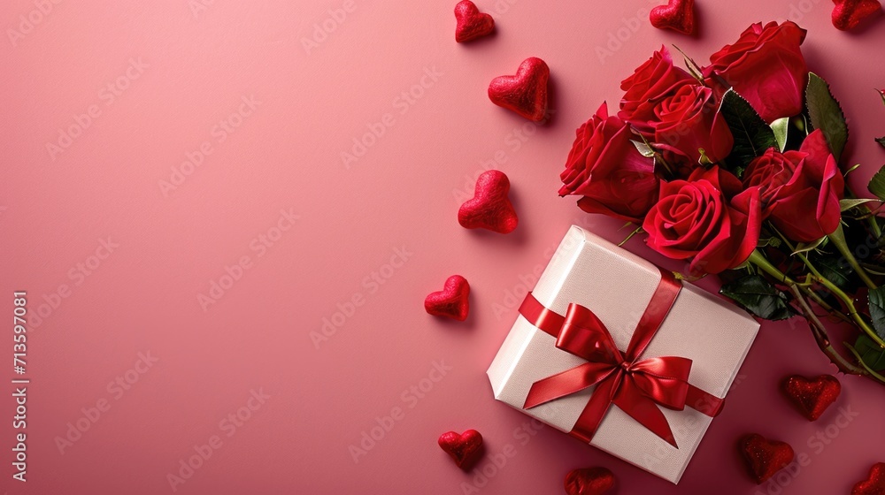 Soft Pink Elegance - Roses, Hearts, and Gift Box in a Minimalist Valentine's Day Concept Soft Pink Elegance - Roses, Hearts, and Gift Box in a Minimalist Valentine's Day Concept