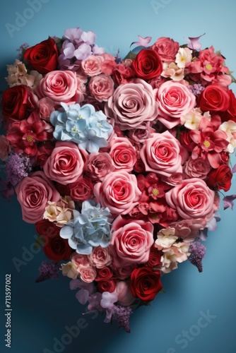 Floral Heart Masterpiece - Red and Pink Flowers Creating a Romantic Valentine s Day Concept