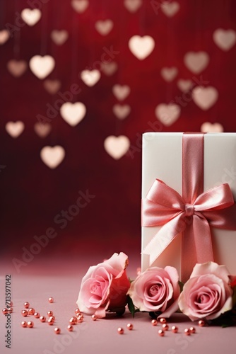 Soft Pink Elegance - Roses  Hearts  and Gift Box in a Minimalist Valentine s Day Concept
