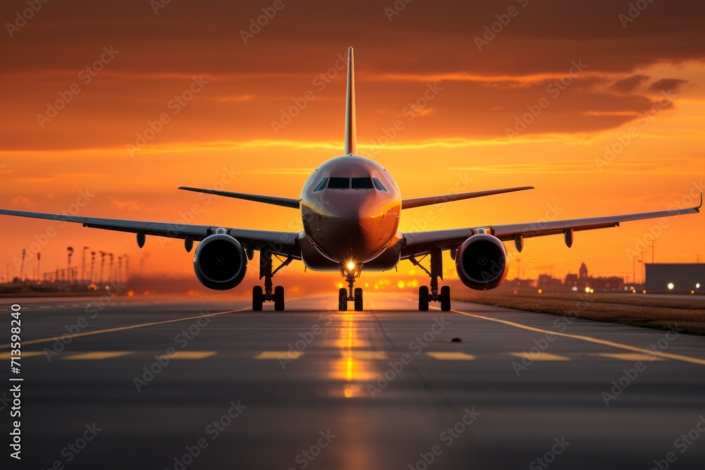 Passenger plane at the airport on the runway. Background with selective focus and copy space Passenger plane at the airport on the runway. Background with selective focus and copy space
