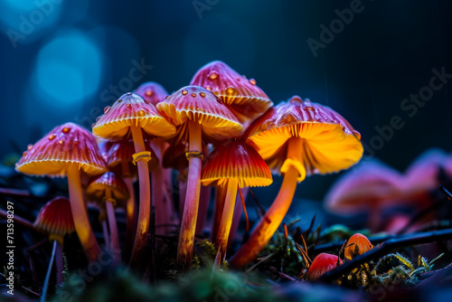 Magic mushrooms. Background with selective focus and copy space © top images