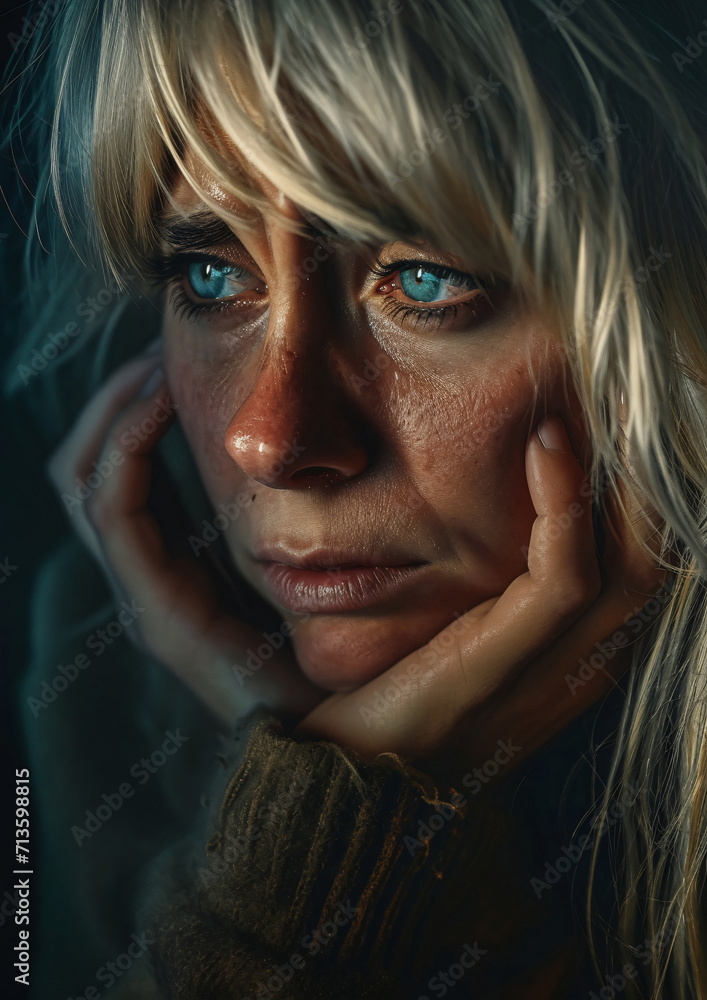 Sad woman portrait with dramatic light and shadows Sad woman portrait with dramatic light and shadows