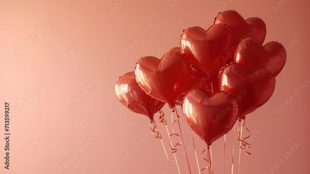 Floating Hearts Romance - Red Balloons and Soft Pink Backdrop for Valentine's Day Concept Floating Hearts Romance - Red Balloons and Soft Pink Backdrop for Valentine's Day Concept