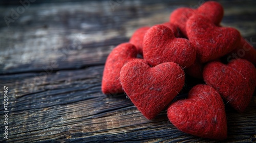 Rustic Heartfelt Sentiment - Red Felt Hearts on Wooden Background for Valentine s Day Concept