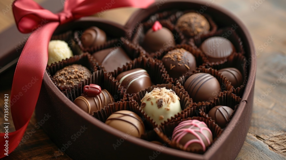 Heart-Shaped Box of Chocolates - Gourmet Treats for Indulgence and Romance, Valentine's Day Concept Heart-Shaped Box of Chocolates - Gourmet Treats for Indulgence and Romance, Valentine's Day Concept