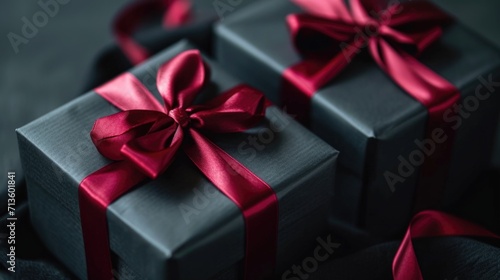 Sophisticated Black Gifts - Elegant Gift Boxes with Glossy Ribbons, Valentine's Day Concept