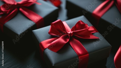 Sophisticated Black Gifts - Elegant Gift Boxes with Glossy Ribbons, Valentine's Day Concept © Ivy