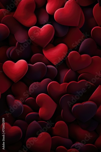 Velvety Hearts Panorama - Creating a Sea of Love in 3D, Valentine's Day Concept