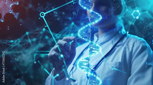Healthcare and medical. Doctor touching icon DNA and digital healthcare and medical diagnosis of patient with network connection on modern interface. Science, Medical research and development photogra