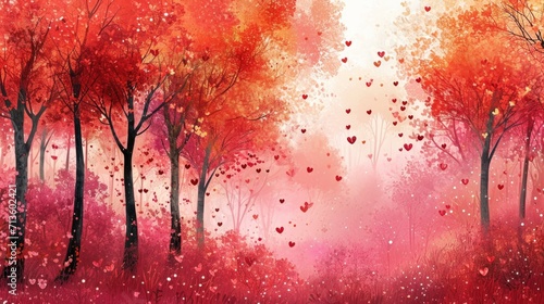 Enchanted Heart Forest - Magical Pink and Red Leaves  Valentine s Day Concept