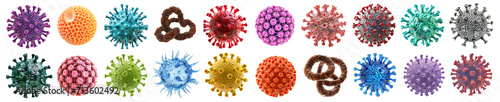 Set of different types of virus and molecule colorful shapes over isolated transparent background photo