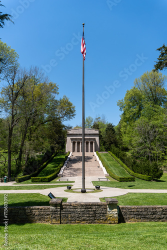 Hodgenville, Kentucky: Abraham Lincoln Birthplace National Historical Park. Symbolic log cabin in memorial building. 