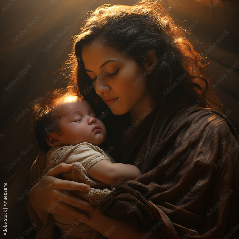 The mother tenderly held her baby. Generative AI The mother tenderly held her baby. Generative AI