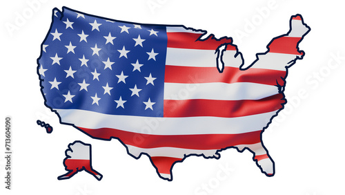 Map of USA with flag mapped inside the America. Alaska and Hawaii separated from mainland. the Star-Spangled Banner, United States, patriotic emblem symbol. 