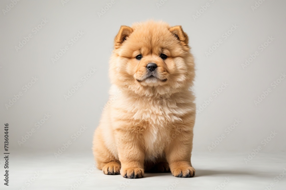Cachorro chow chow, sentado, sobre fondo blanco Cachorro chow chow, sentado, sobre fondo blanco