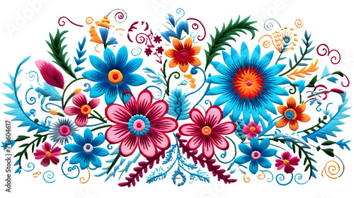 Vibrant Embroidery Floral Design Isolated on White Exquisite digital embroidery-style floral design, isolated on white, ideal for fabric prints, stationery, and decorative art. © Yuliia