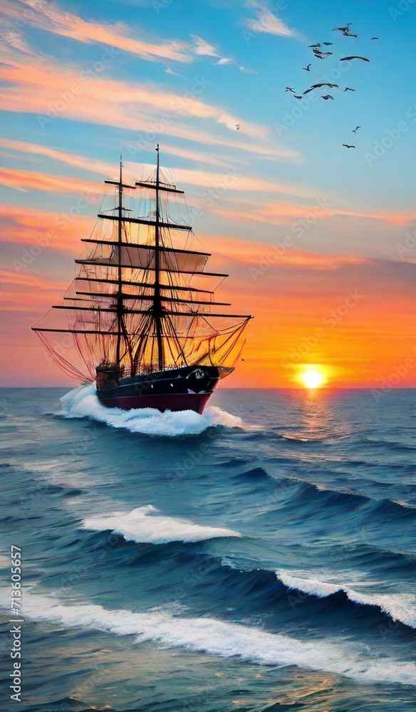 Boat, sun, ocean, ship