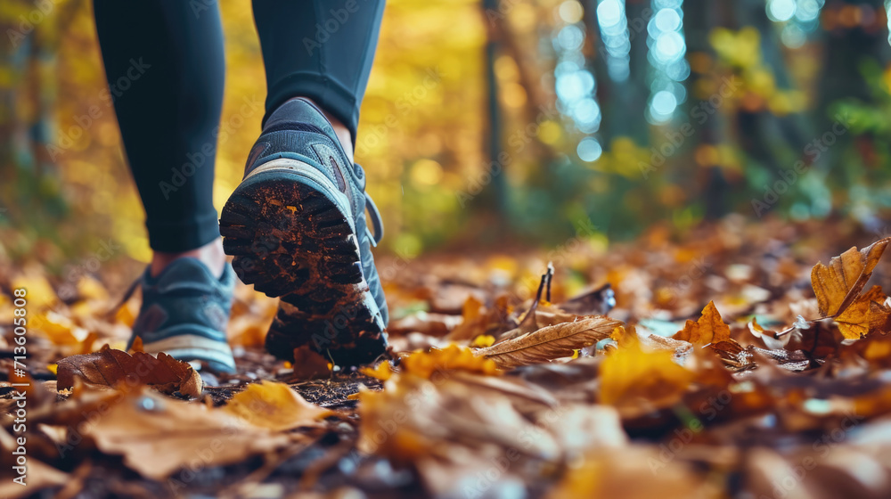 shoes hitting a forest trail covered with fallen leaves generative ai shoes hitting a forest trail covered with fallen leaves generative ai