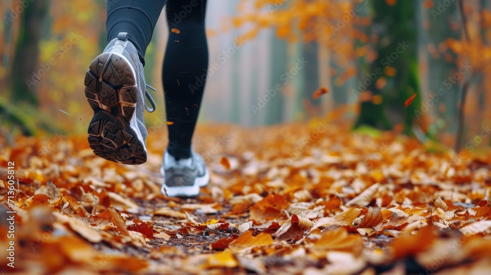 shoes hitting a forest trail covered with fallen leaves generative ai shoes hitting a forest trail covered with fallen leaves generative ai