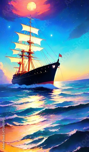 Boat, sun, ocean, ship